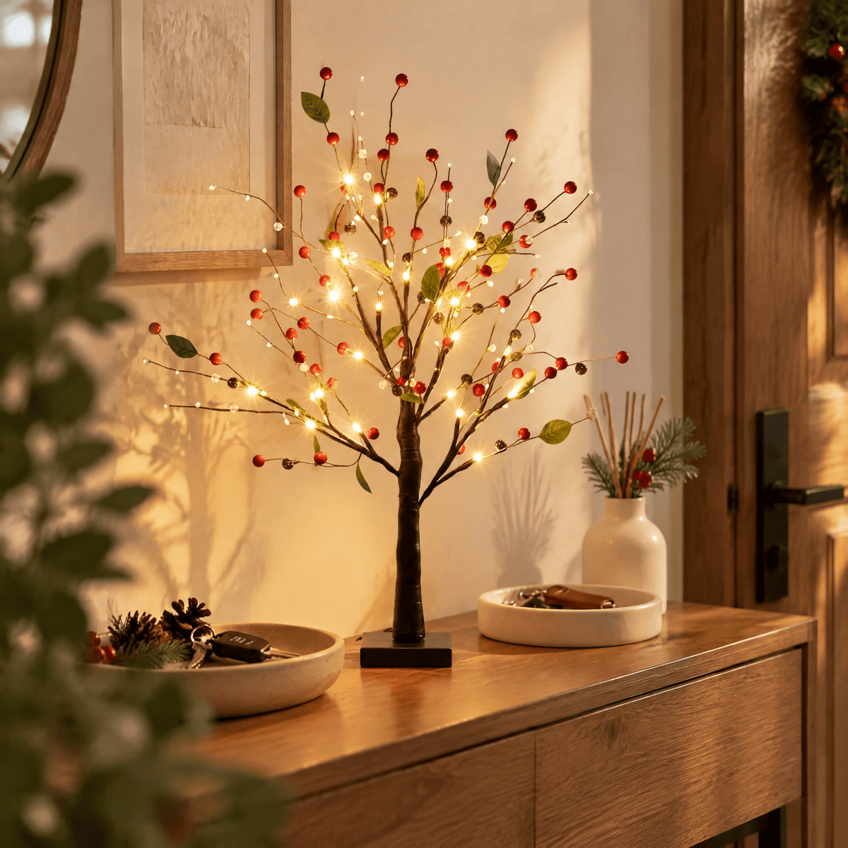 Glowing Red Berry Tree Lamp - Christmas Berry Twig Tree Light Decor - image 3