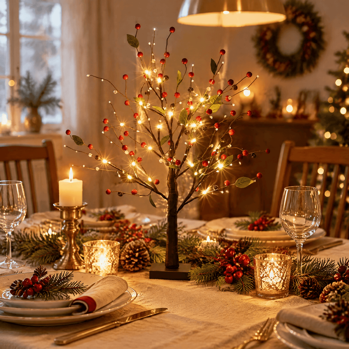 Glowing Red Berry Tree Lamp - Christmas Berry Twig Tree Light Decor - image 5