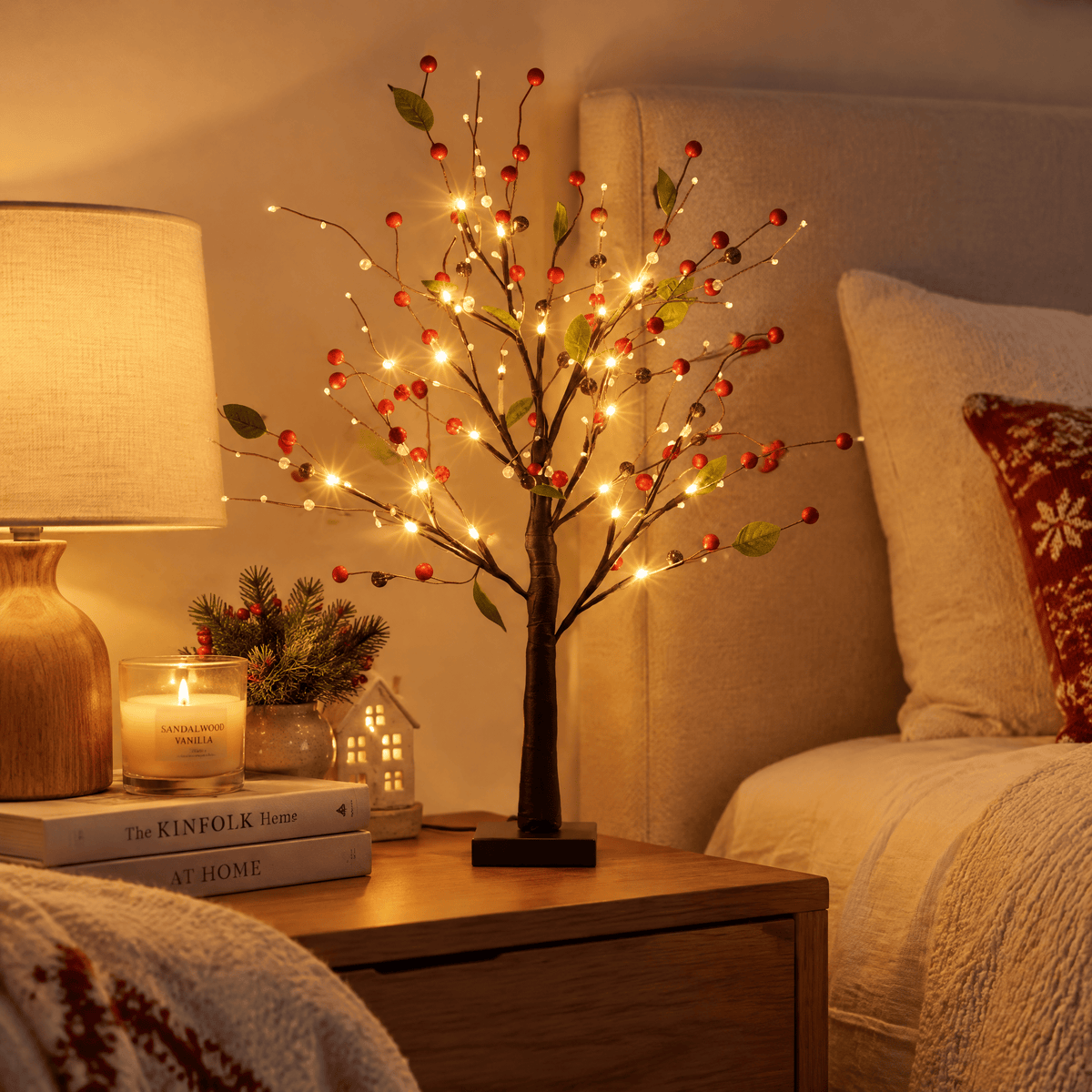 Glowing Red Berry Tree Lamp - Christmas Berry Twig Tree Light Decor - image 4