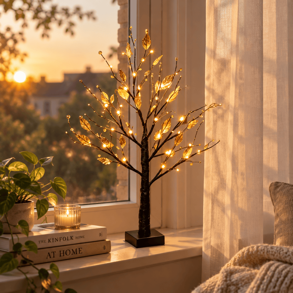 Gold Berries & Leaves Tree Lamp - Modern Sculptural Table Light Decor - image 2