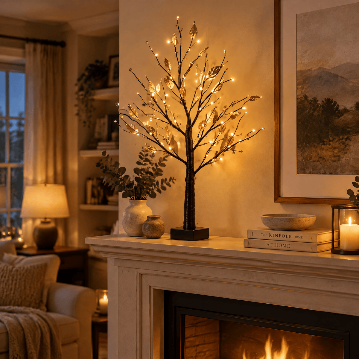 Gold Berries & Leaves Tree Lamp - Modern Sculptural Table Light Decor - image 4