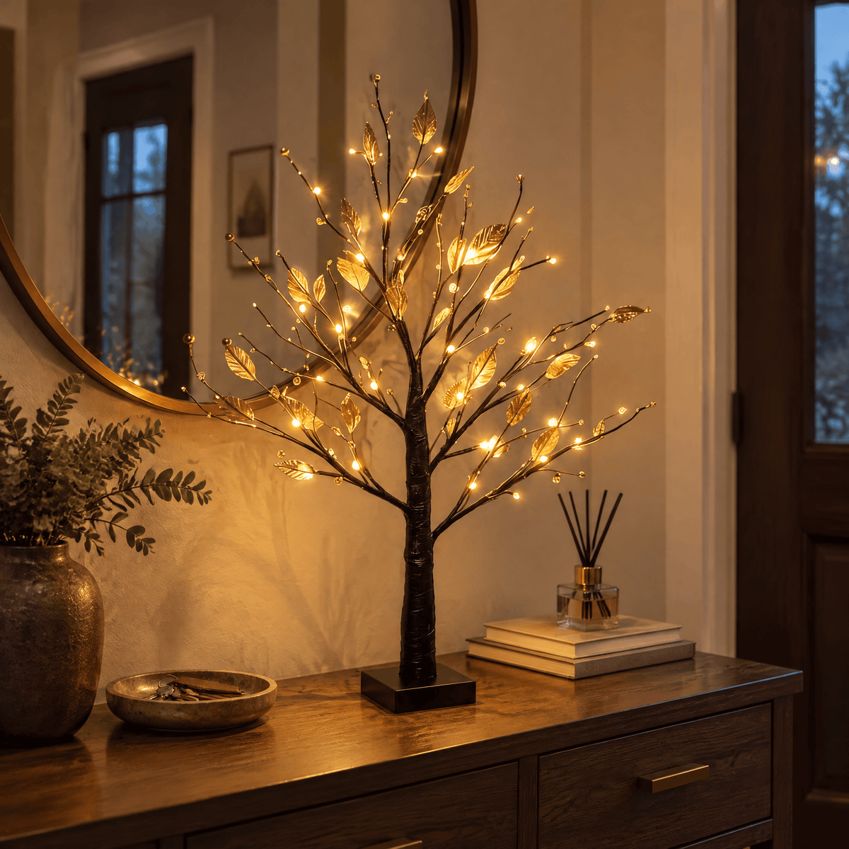 Gold Berries & Leaves Tree Lamp - Modern Sculptural Table Light Decor - image 3