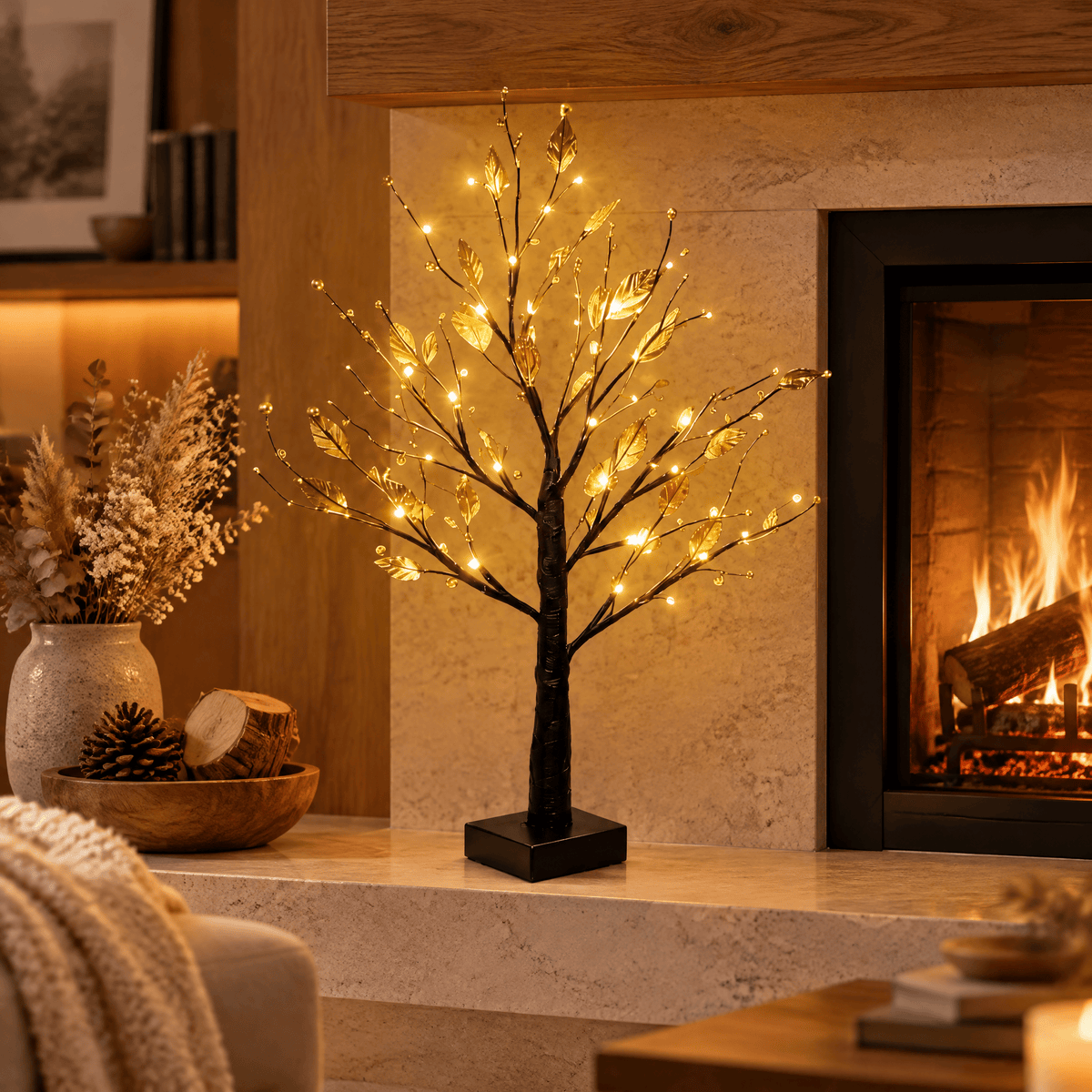 Gold Berries & Leaves Tree Lamp - Modern Sculptural Table Light Decor - image 5