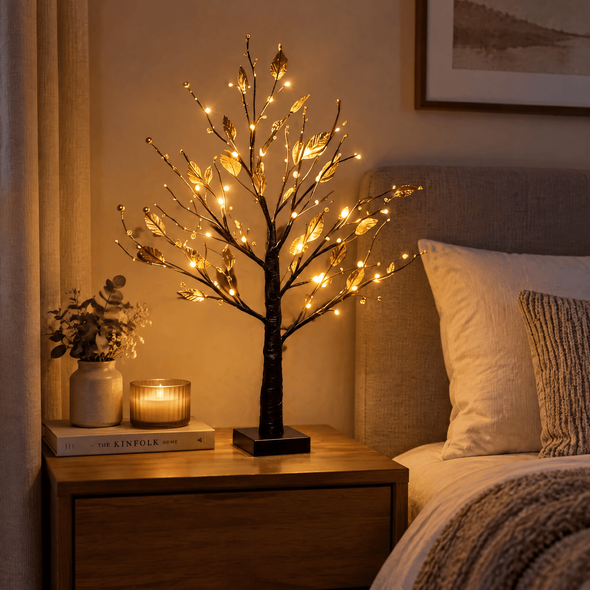 Gold Berries & Leaves Tree Lamp - Modern Sculptural Table Light Decor - Tree - image 0