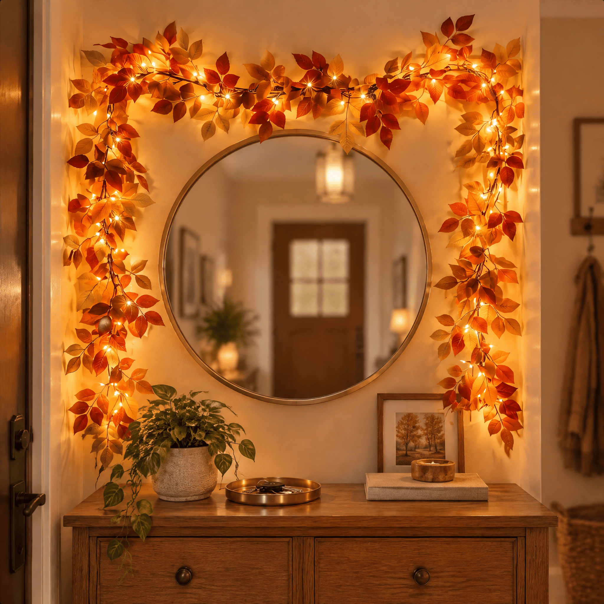 Cozy Lighted Fall Leaves Orange Rattan - DIY Modern Autumn Table Decor With LED Light String - Orange - image 0