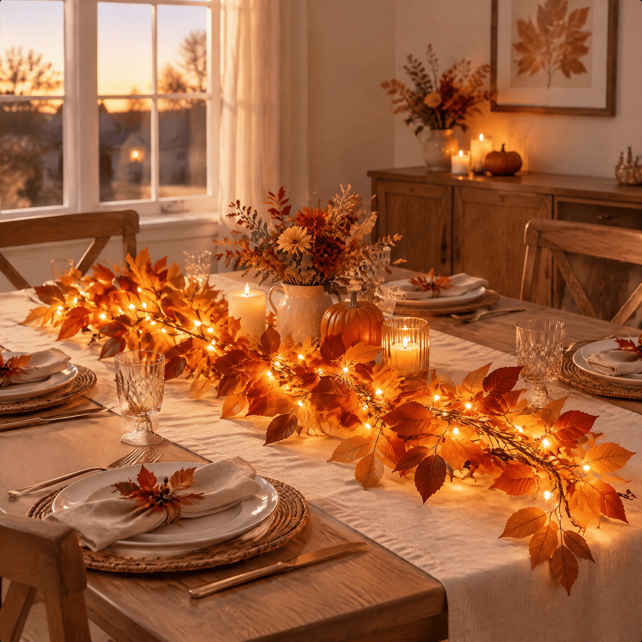 Cozy Lighted Fall Leaves Orange Rattan - DIY Modern Autumn Table Decor With LED Light String - image 1